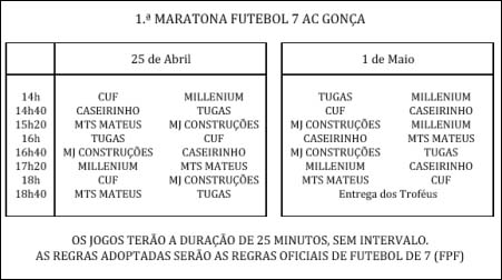 Maratona Futebol 7 - Calendario